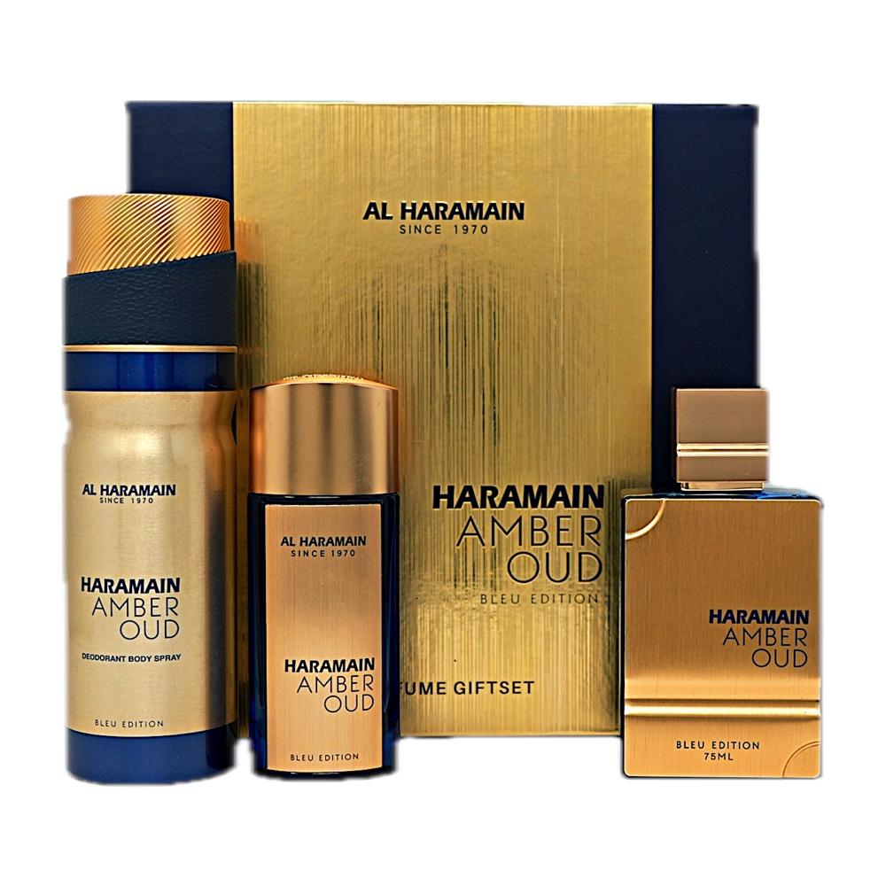 Al Haramain Amber Oud Bleu 3PC SET(2.5oz EDP ,1.0oz EDP ,6.6oz Body )