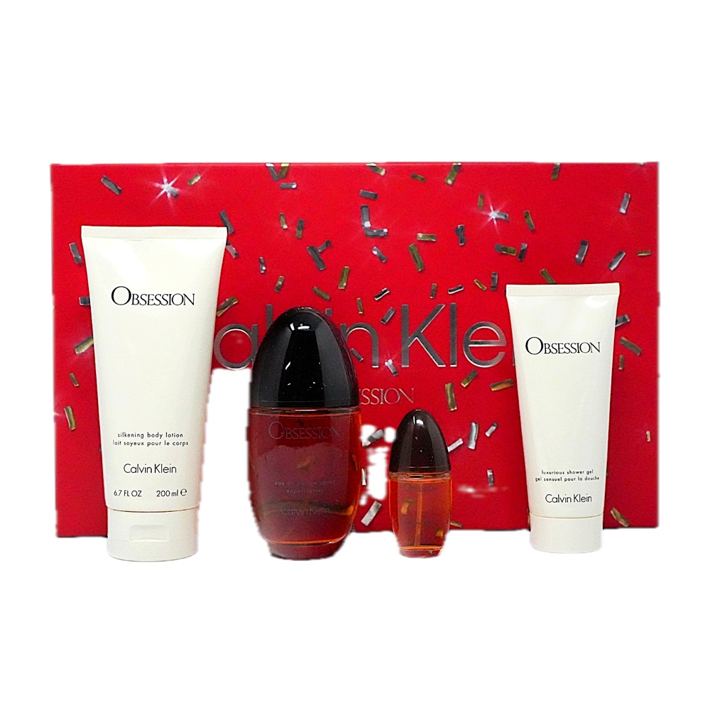 Calvin Klein Obsession 4PC SET(3.4oz EDP ,6.7oz Body Lotion,3.4oz Shower Gel,15ml EDP )