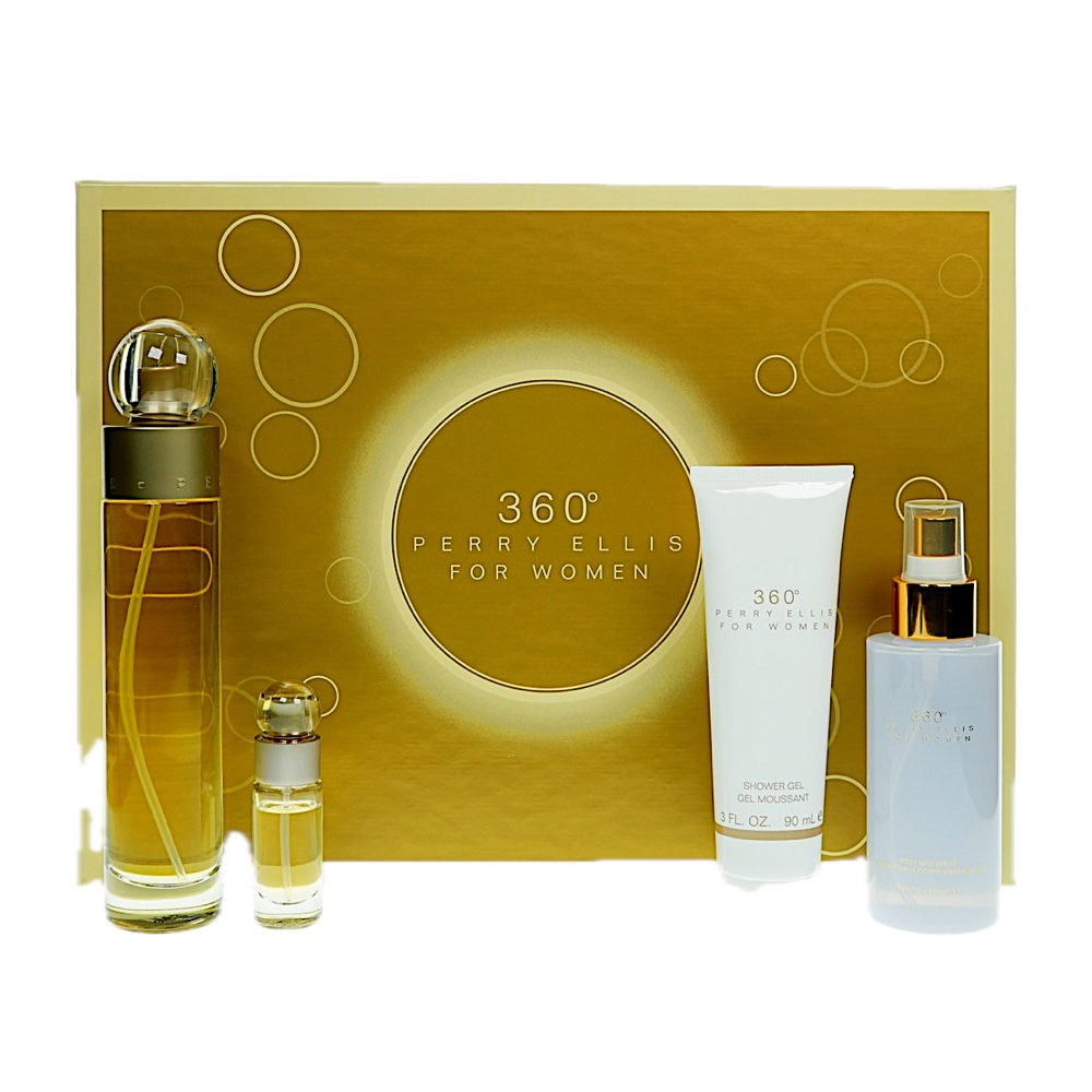 Perry Ellis 360 4PC SET(3.4oz EDT , 4.0oz Body Mist,3.0oz Shower Gel,7.5ml EDT mini)