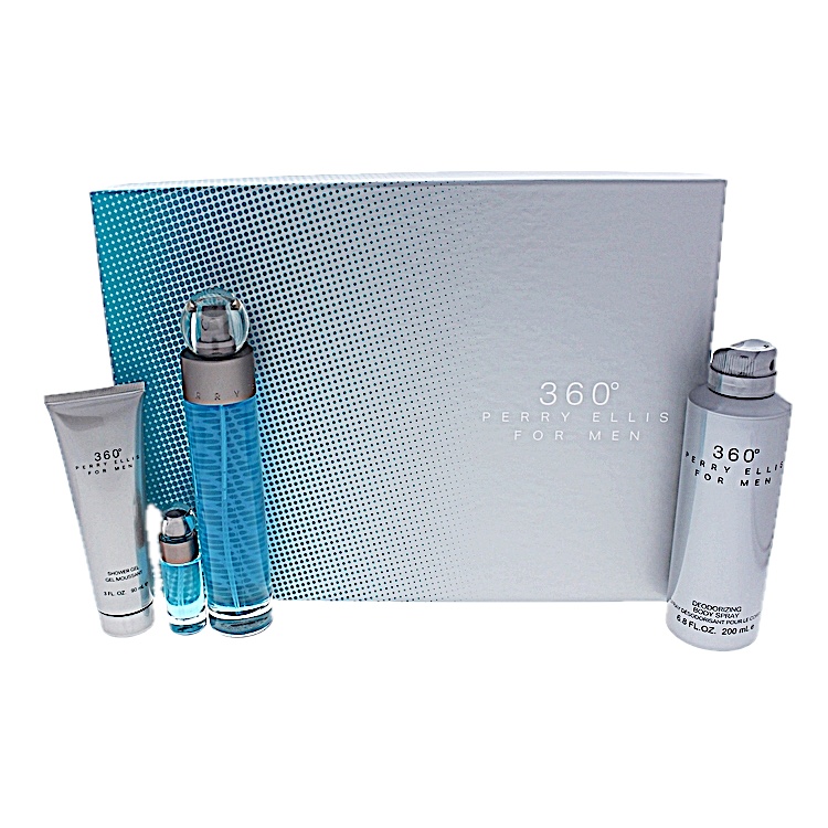 Perry Ellis 360 4PC SET(3.4oz EDT , 6.0oz Body , 3.0oz Shower Gel, 7.5ML EDT )