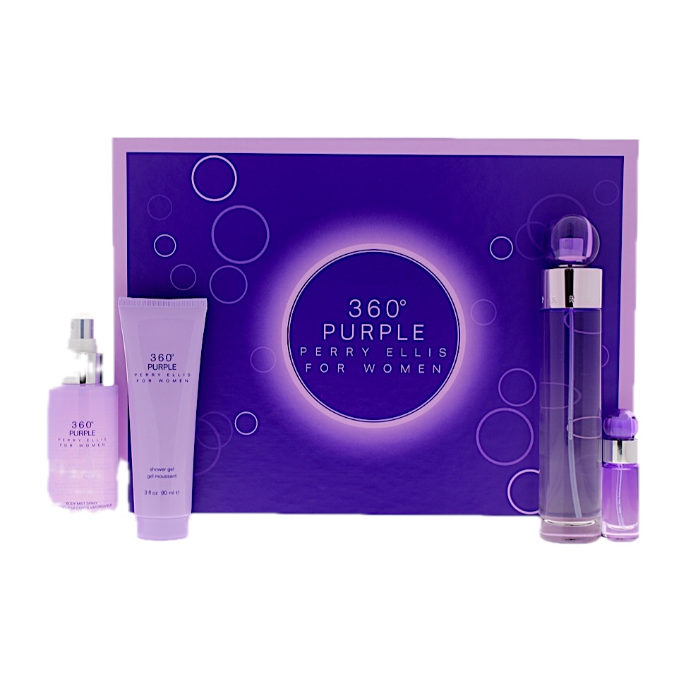 Perry Ellis 360 Purple 4PC SET(3.4oz EDP ,4oz body mist,3.0oz shower gel,7.5ml EDP )