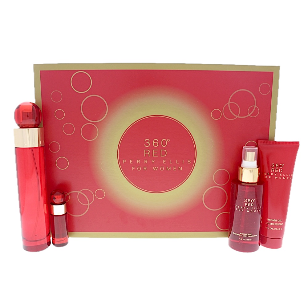 Perry Ellis 360 Red 4PC SET(3.4oz EDP , 4.0oz body mist,3.0oz shower gel,7.5ml EDP )