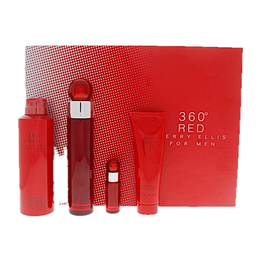 Perry Ellis 360 Red 4pc SET(3.4oz EDT ,6.0oz body ,3.0oz shower gel,7.5ml EDT )