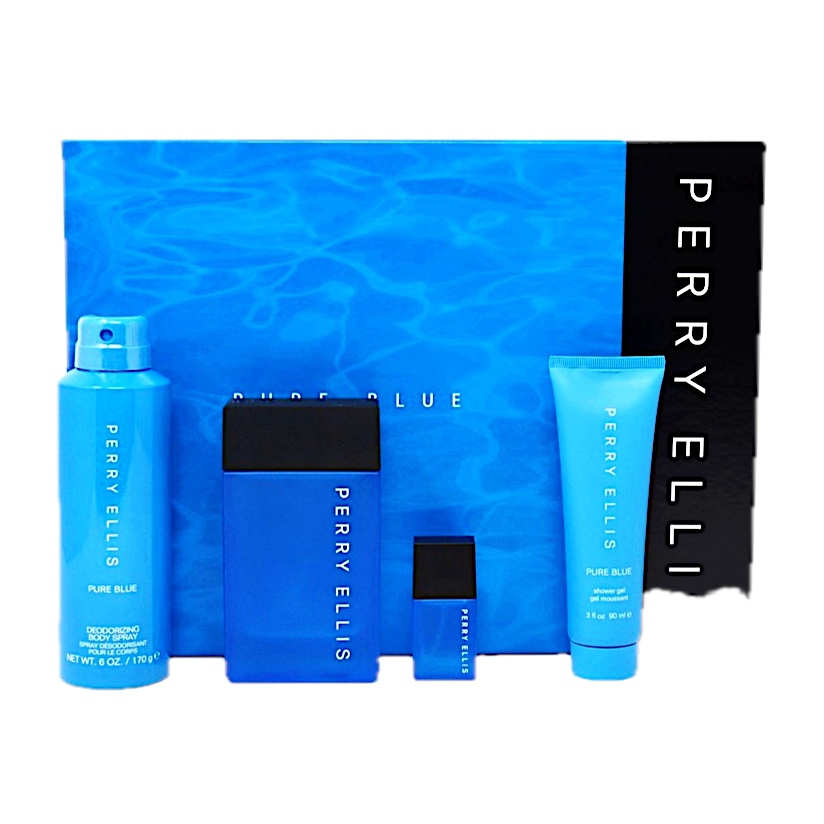 Perry Ellis Pure Blue 4PC SET(3.4oz EDT ,3.0oz S/G,6.0oz deo ,0.25oz EDT )