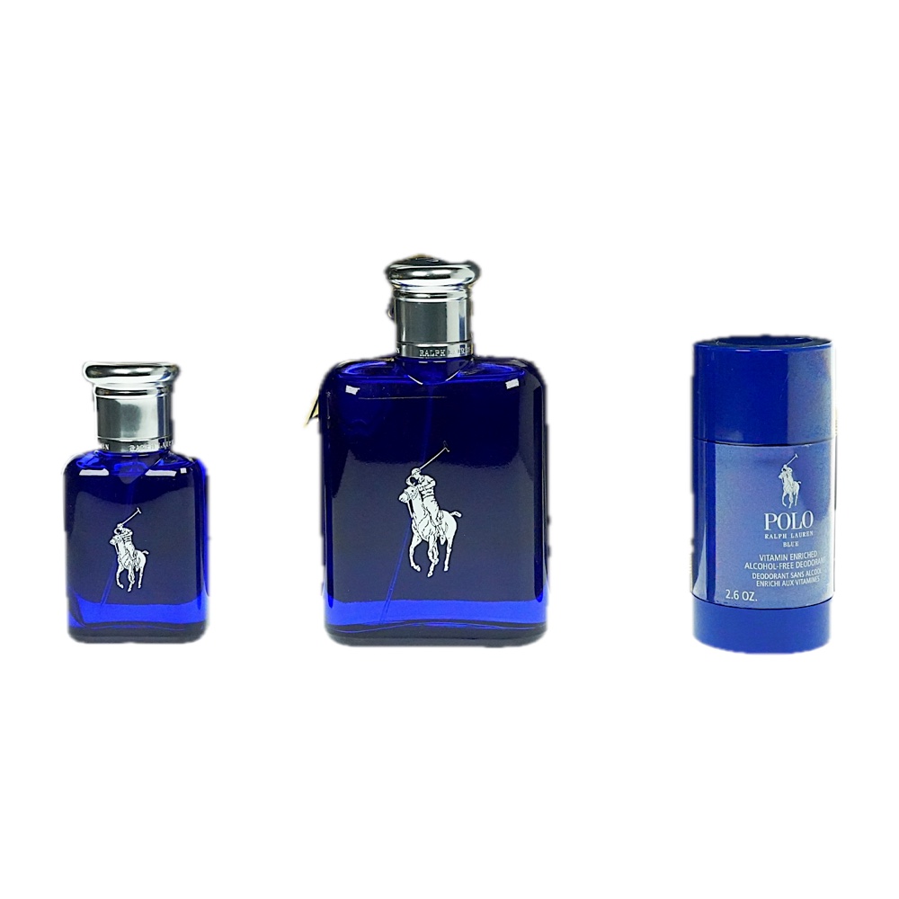 Ralph Lauren Polo Blue 3PC SET(4.2oz EDT ,1.36oz EDT ,2.6oz Deo Stick)Refillable